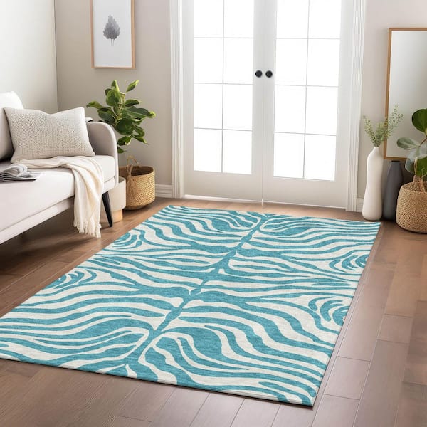Chantille Machine Washable Indoor/Outdoor Abstract ACN1042 Teal 5 ft. x 7 ft. 6 in. Area Rug
