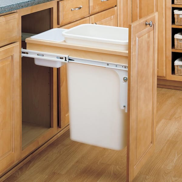 White 15 in. W Single 50 qt. Pull Out Top Mount Container, Full Hgt Cabinet