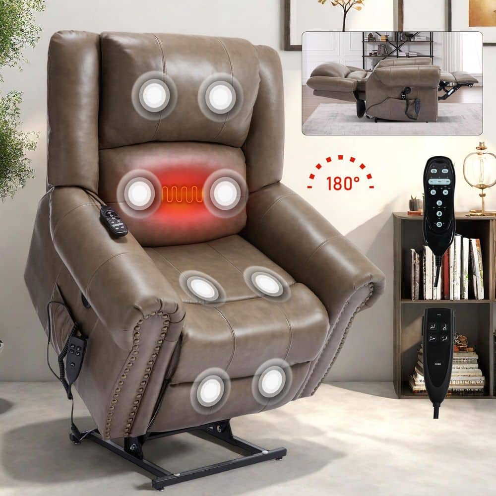 aisword Coffee Dual Motor Genuine Leather Power Lift Recliner Heat