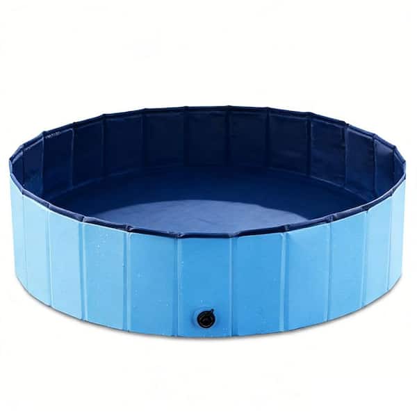 2.7 ft. Blue Foldable Round 8 in. Deep Kiddie Pool, Doggie Wading Pool for Puppy Small Medium Large Dogs Cats and Kids
