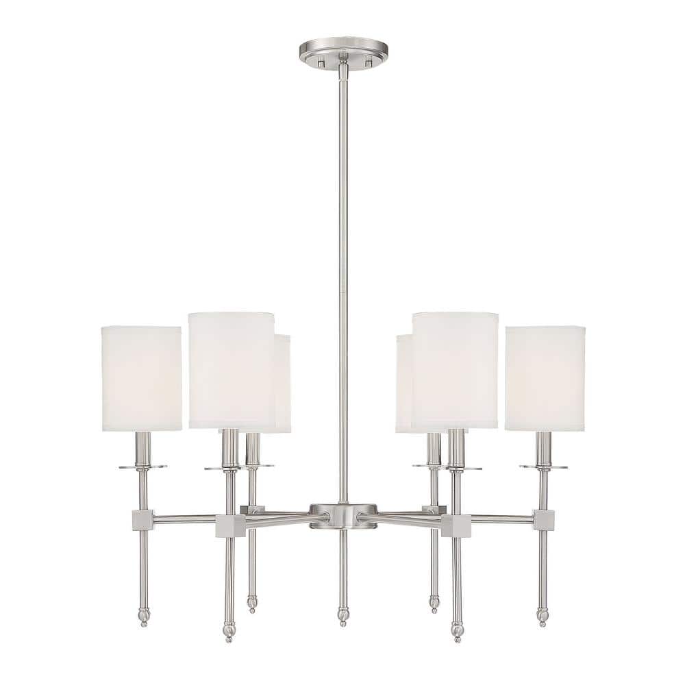 Chatham 28 in. W x 17.5 in. H 6-Light Satin Nickel Chandelier with White Fabric Shades price history on PriceWatchPro