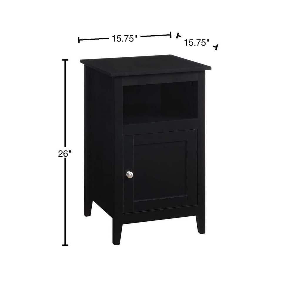 Black MDF Square End Table with Storage Cabinet