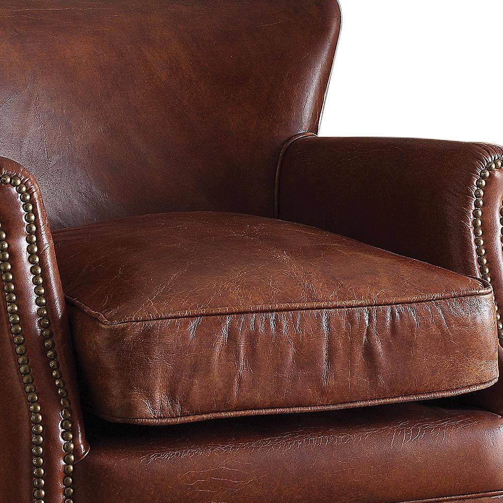 Leeds Vintage Dark Brown Leather Chaise with Wooden Legs