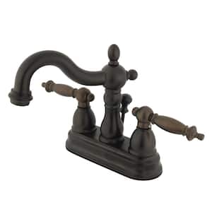 Heritage 4 in. Centerset 2-Handle Bathroom Faucet with Plastic Pop-Up in Oil Rubbed Bronze