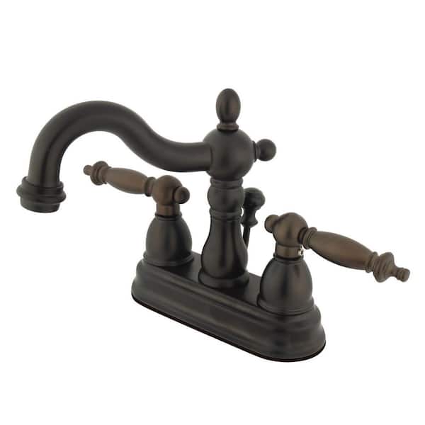 Kingston Brass Heritage 4 in. Centerset 2-Handle Bathroom Faucet with Plastic Pop-Up in Oil Rubbed Bronze