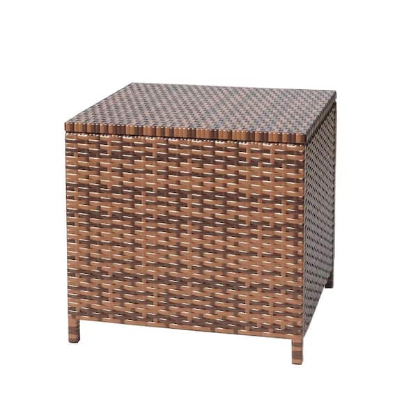 Unbranded Brown Square Wicker Outdoor Side Table with Storage