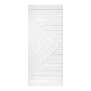 Modern Chevron with Strip 24 in. x 80 in. MDF Panel White Painted Sliding Barn Door with Hardware Kit