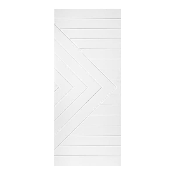 Modern Chevron with Strip 42 in. x 84 in. MDF Panel White Painted Sliding Barn Door with Hardware Kit