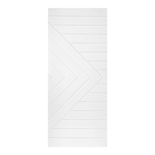 AIOPOP HOME Modern Chevron with Strip 42 in. x 96 in. MDF Panel White Painted Sliding Barn Door with Hardware Kit