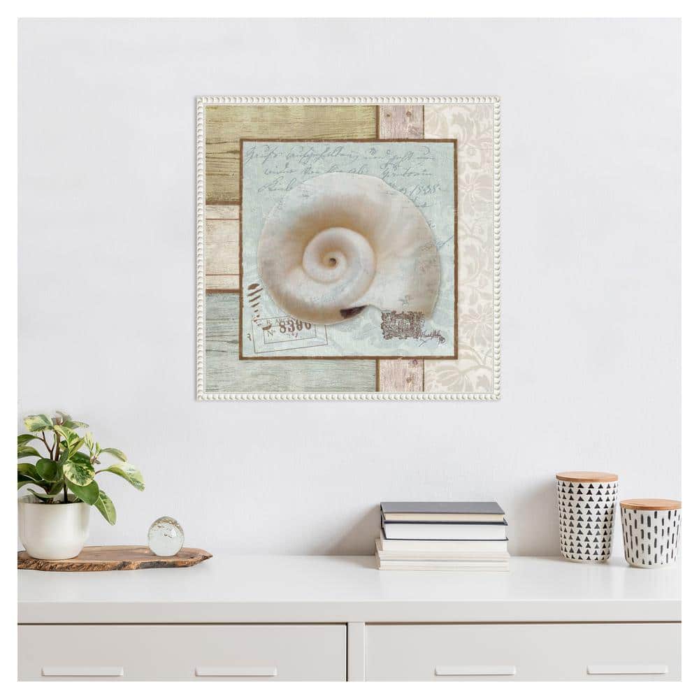 Nautical Seashell Beaded Framed Canvas Wall Art