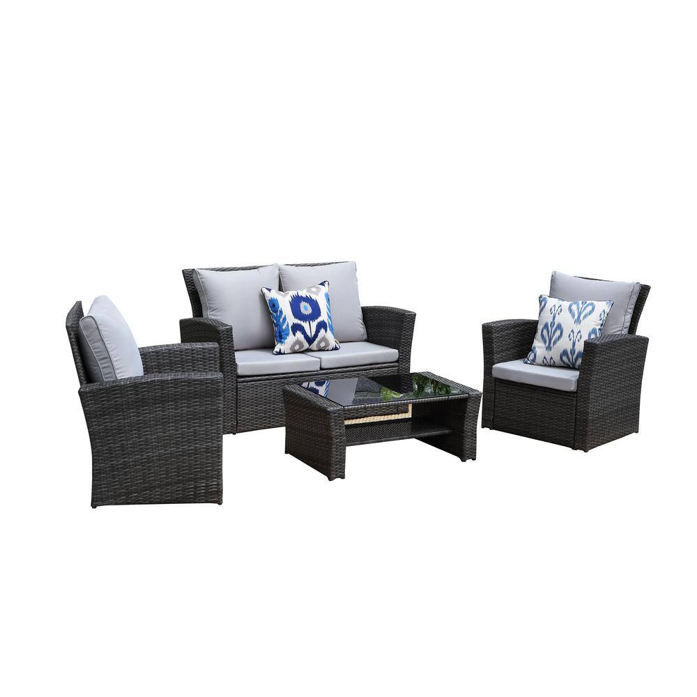 Gray Steel Frame 4-Piece Outdoor Patio Set with Cushions