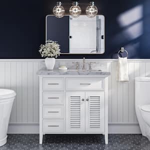 Kensington 37 in. W x 22 in. D x 36 in. HVanity in White with Carrara White Marble Top