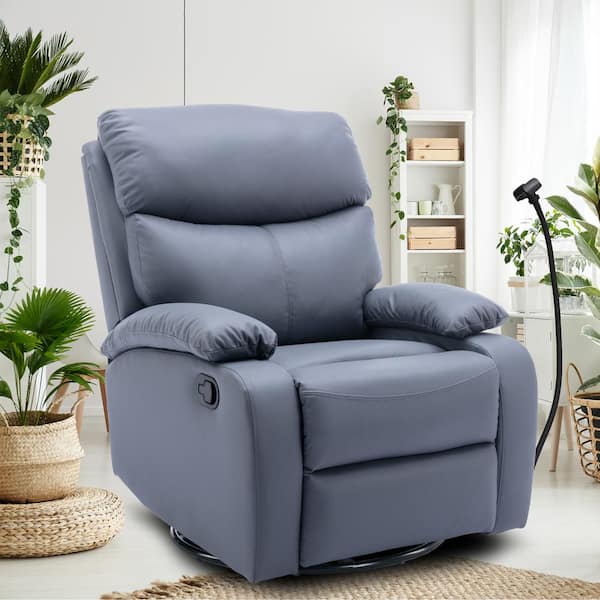 Chizzyseat Everglade 30.2 in. W Technical Leather Upholstered Swivel and Rocking Manual Recliner in Gray