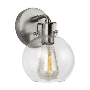 Clara 6.25 in. Satin Nickel Sconce with Clear Seeded Glass Shade