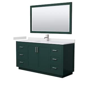 Miranda 66 in. W x 22 in. D x 33.75 in. H Single Sink Bath Vanity in Green with White Cultured Marble Top and Mirror