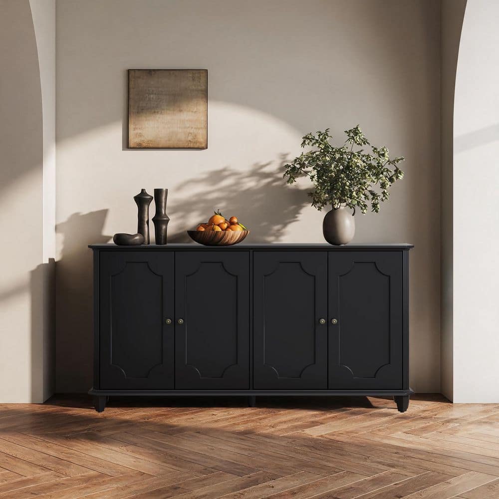 Black MDF Wood Buffet with Decorative Curved Raised Panel Doors price history on PriceWatchPro
