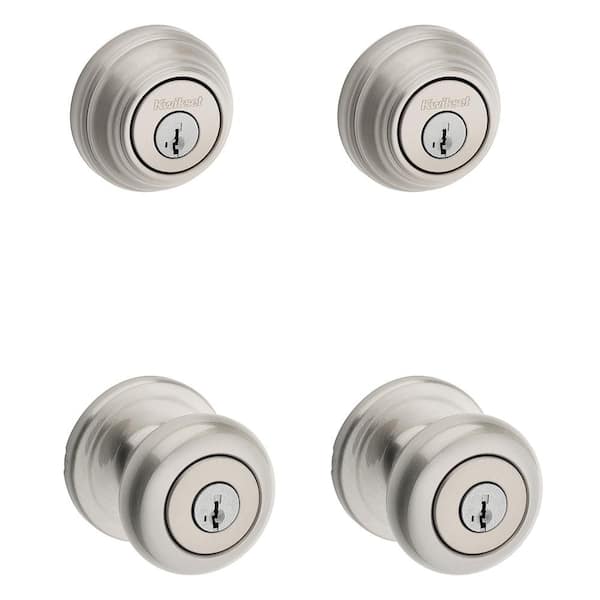 Juno Satin Nickel Keyed Entry Doorknob and Deadbolt Project Combo Pack ft SmartKey Security