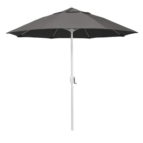 California Umbrella 9 ft. Matted White Aluminum Market Patio Umbrella Fiberglass Ribs and Auto Tilt in Charcoal Sunbrella