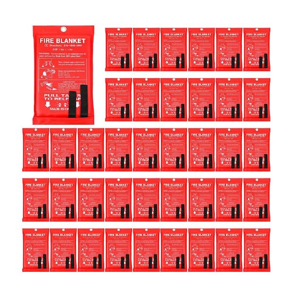 Ahfiwaso 39 in. x 39 in. Emergency Safety Fire Blanket Set with Fireproof Fiberglass Flame Retardant Cover, Red (40-Piece)
