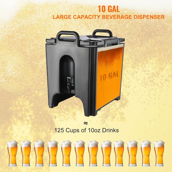 Insulated Beverage Dispenser, 10 Gal. Hot and Cold Server, Plastic Thermal Drink Cooler with 1.18 in.