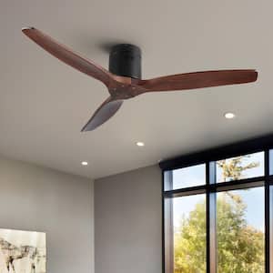52 in. Indoor Matte Black Modern Semi Flush Ceiling Fan with Remote without Light