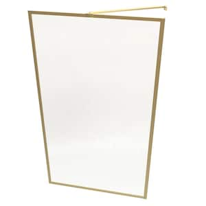 33.38 in. W x 58 in. H Fixed Framed Bath Tub Door in Brushed Gold with Clear Glass