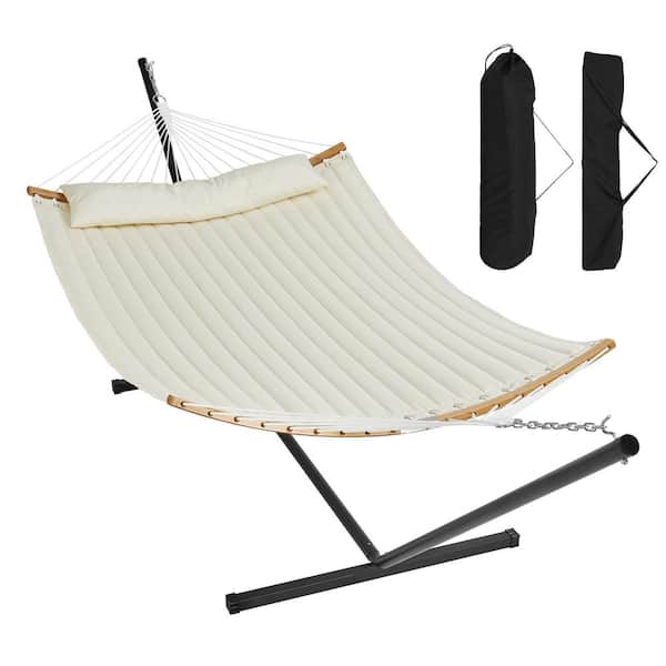 VEVOR 2-Person Hammock with Stand Included Double Hammock with Curved Spreader Bar and Detachable Pillow