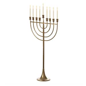 Modern Solid Metal Judaica Hanukkah Menorah 9 Branched Candelabra, Gold Large