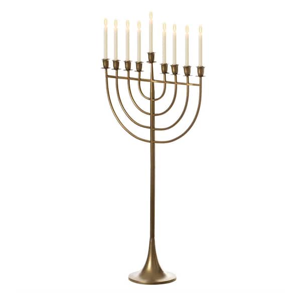 Vintiquewise Modern Solid Metal Judaica Hanukkah Menorah 9 Branched Candelabra, Gold Large