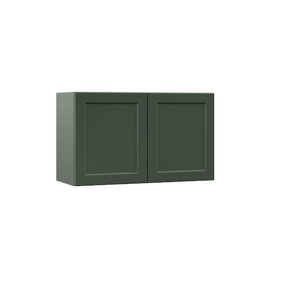 Hampton Bay Designer Series Melvern 30 in. W x 12 in. D x 18 in. H Assembled Shaker Wall Bridge Kitchen Cabinet in Forest