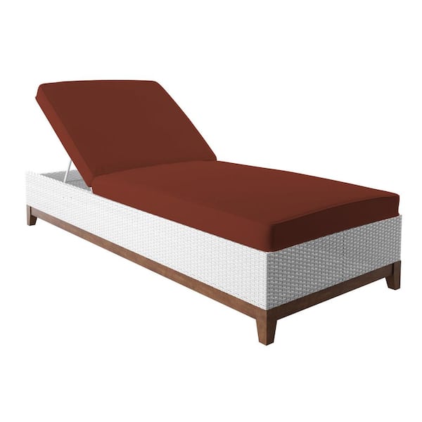TK CLASSICS Wicker Outdoor Chaise Lounge with Acacia Base and Terracotta Cushion
