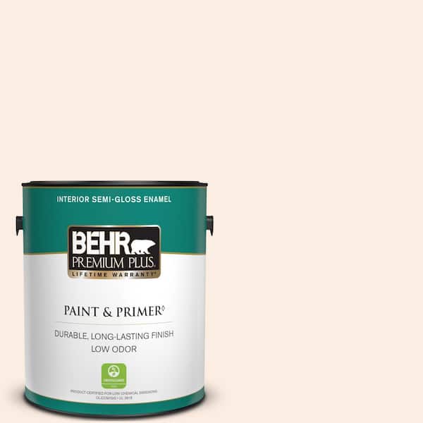 BEHR PREMIUM PLUS 1 gal. #250A-1 Fine White Semi-Gloss Enamel Low Odor Interior Paint & Primer