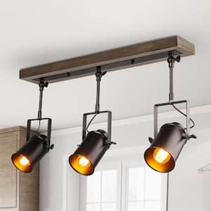 Modern Farmhouse Black/Pine Wood Track Lighting for Living Room Kitchen, Gimbal 2 ft. 3-Light Linear Ceiling Spotlights