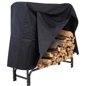 4 ft. Black Steel Firewood Log Rack with Cover