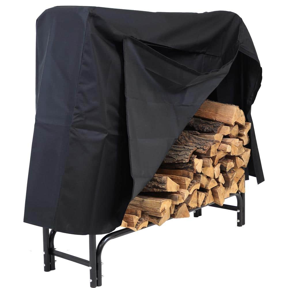 Sunnydaze Outdoor Firewood Log Rack with Cover Combo - Black - 4