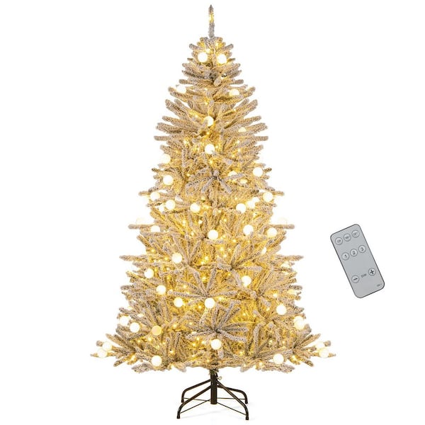 6 ft. Pri-Lit Snow-Flocked Christmas Tree With Base Sphere Light Remote