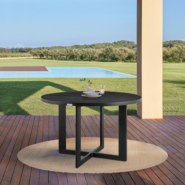 Armen Living Grand Black Round Aluminum Outdoor Dining Table