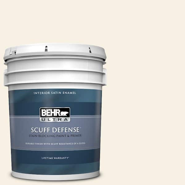 BEHR ULTRA 5 gal. #OR-W14 White Veil Extra Durable Satin Enamel Interior Paint & Primer