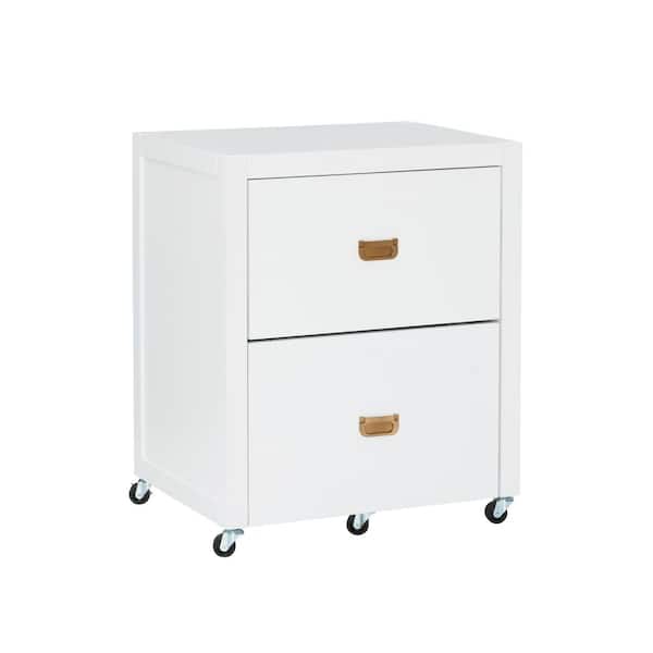 Linon Home Decor Sara White File Cabinet with Metal Drawer Glides and Rose Gold Handles