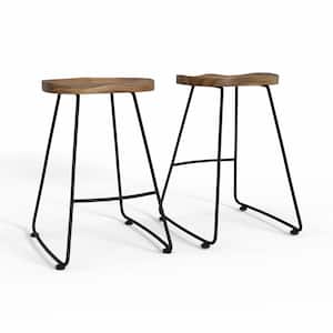 Amberly 19 in Natural/Black 24 in. Saddle Counter Height Stool (Set of 2)