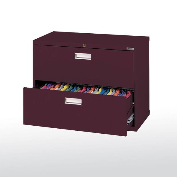 Sandusky 600 Series 36 in. W 2-Drawer Lateral File Cabinet in Burgundy