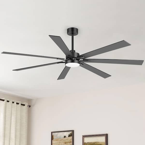 Perry 72 in.Black Industrial Windmill Ceiling Fan with Integrated LED, Downrod, 7 Black/Brown Blades and Remote Included