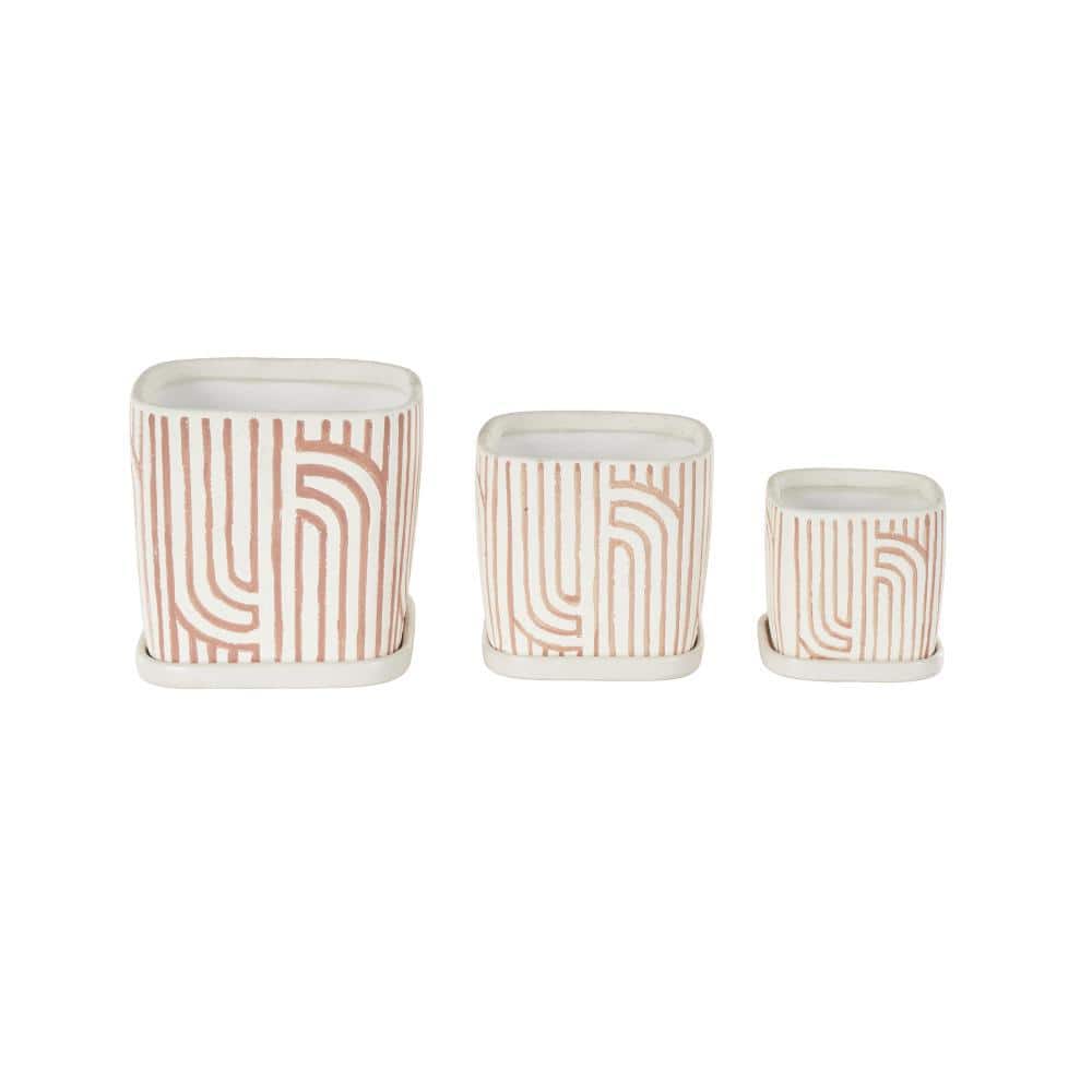 7 in. 6 in. and 5 in. Small Pink Ceramic Planter with Overlapping Pink Arches and Attached Saucer (3-Pack) price history on PriceWatchPro