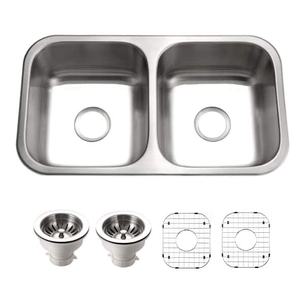 HOUZER Houzer Elite 31 in. Stainless Steel Undermount 50/50 Double Bowl Kitchen Sink with Strainer and Grid - ED-3108-C