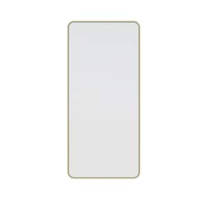 22 in. W x 48 in. H Stainless Steel Framed Radius Corner Bathroom Vanity Mirror in Satin Brass