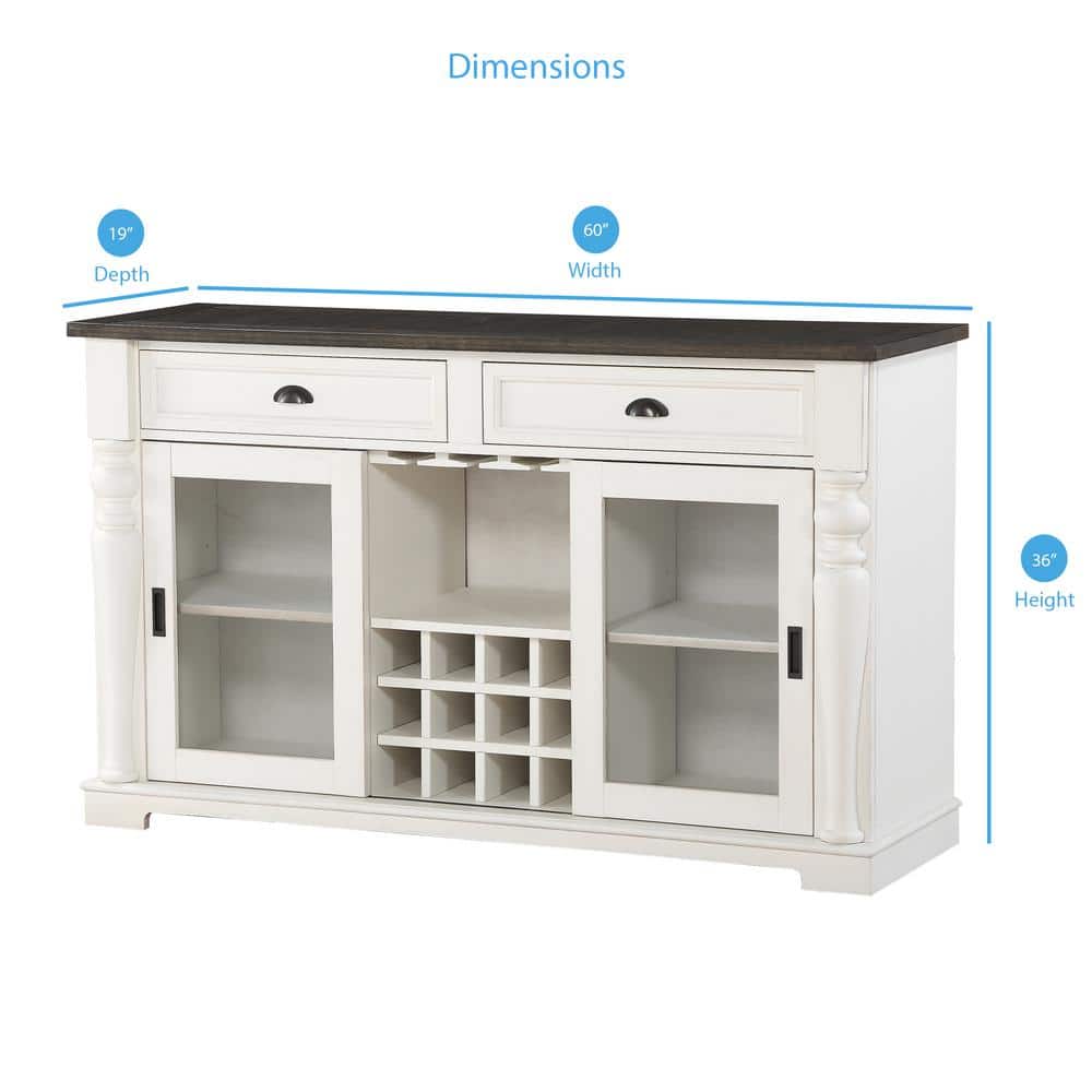 Ivory Mocha Transitional 60" Farmhouse Sideboard with Wine Storage