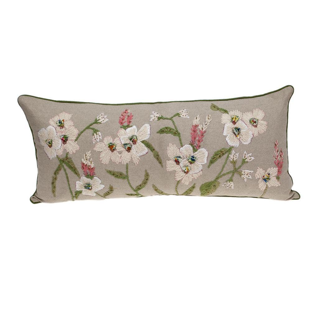 Daisy Tapestry Beige Bolster Throw Pillow