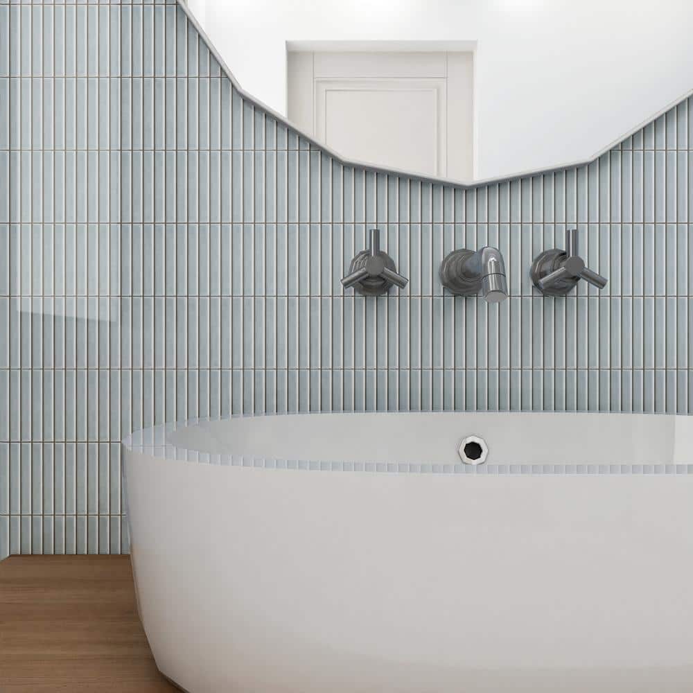 Sky Blue Glossy Porcelain Mosaic Tile for Indoor/Outdoor Use