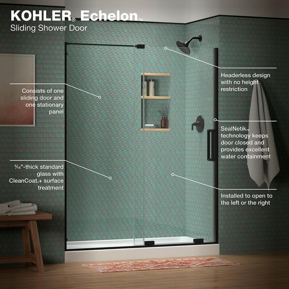 Matte Black Frameless Sliding Shower Door with Clear Glass