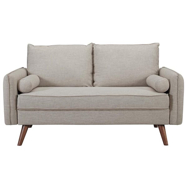 MODWAY Revive 60 in. Beige Polyester 2-Seater Loveseat with Tapered Wood Legs